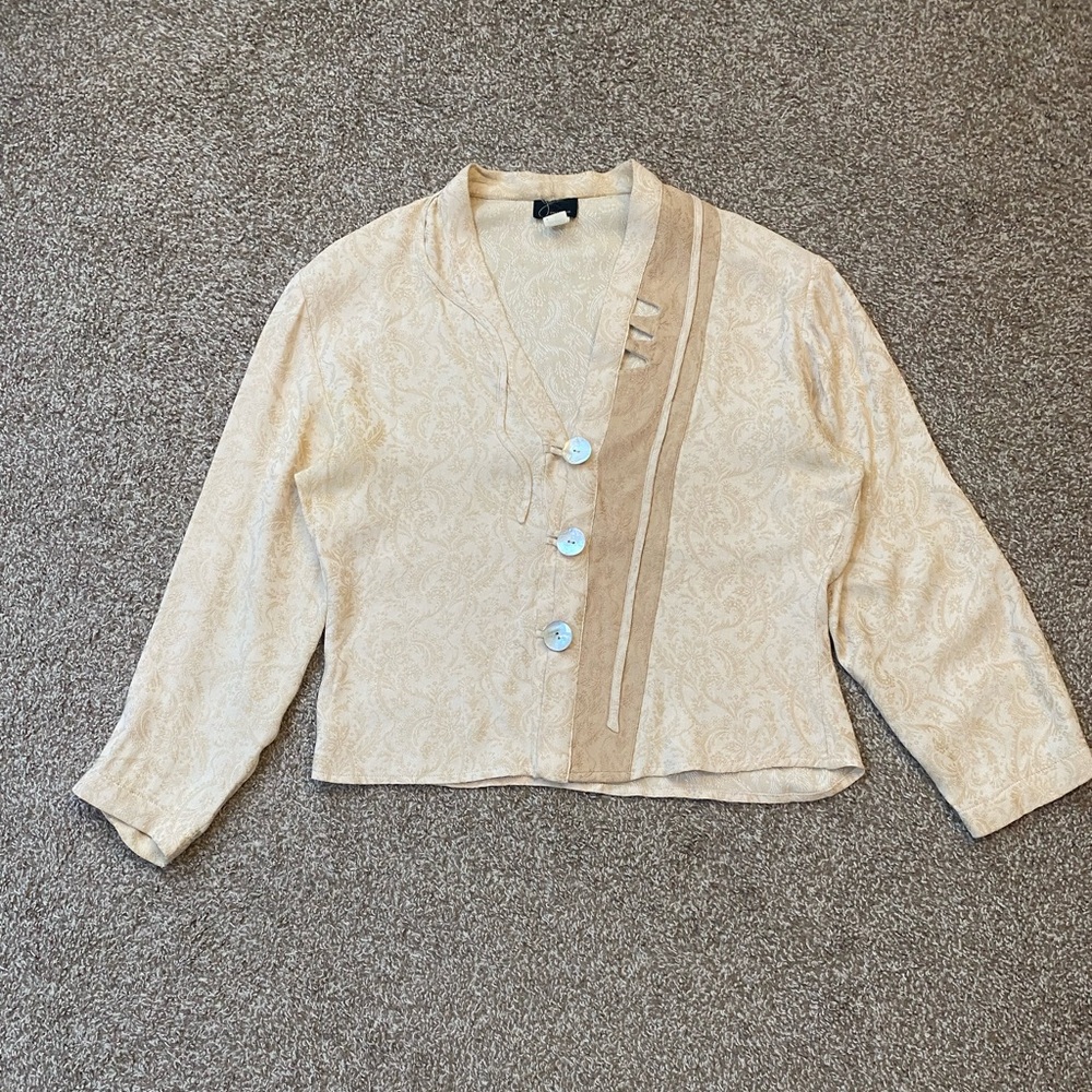 Vintage Beige and Tan Button-Up Blouse